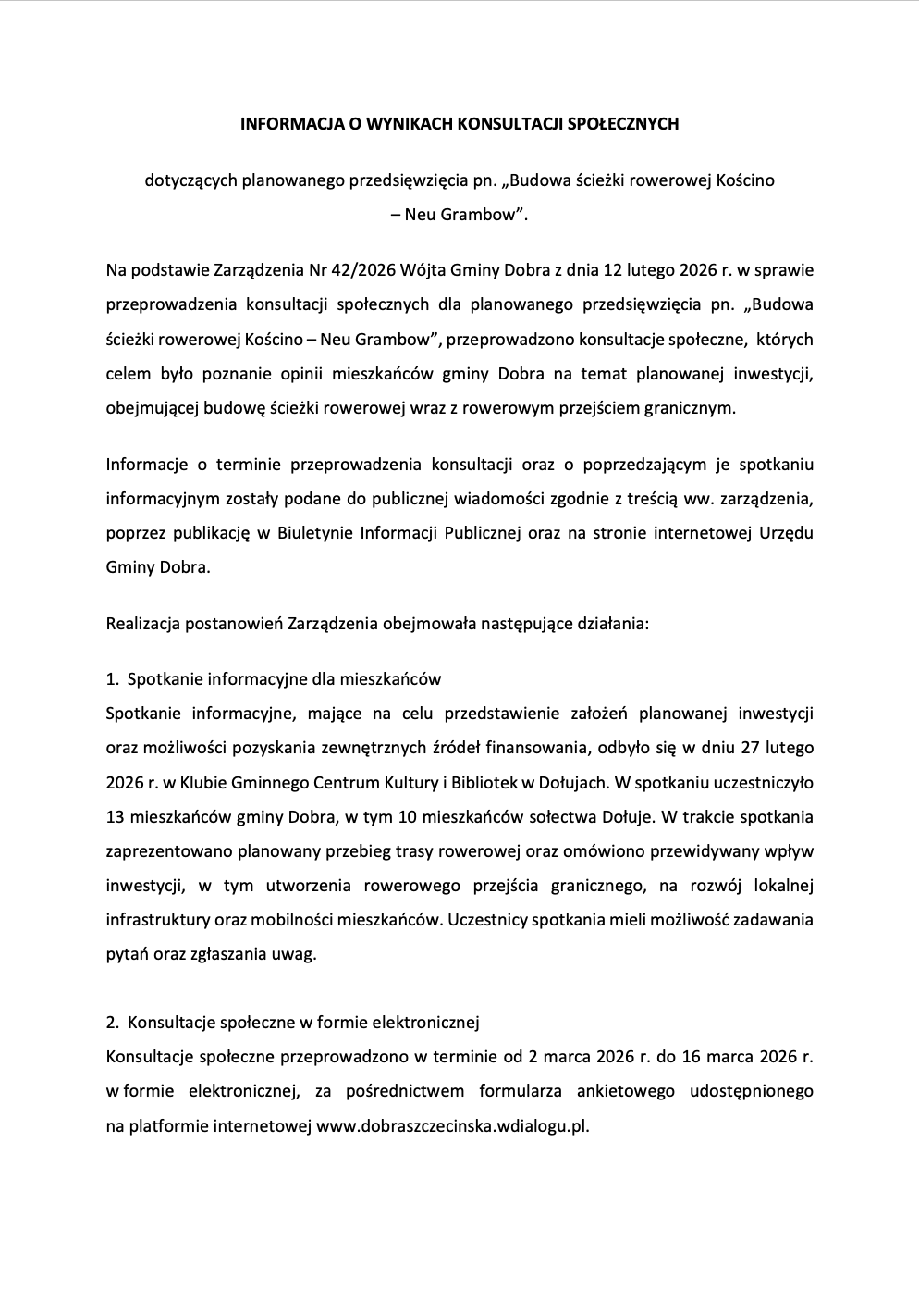 Informacja o wynikach konsultacji społecznych1