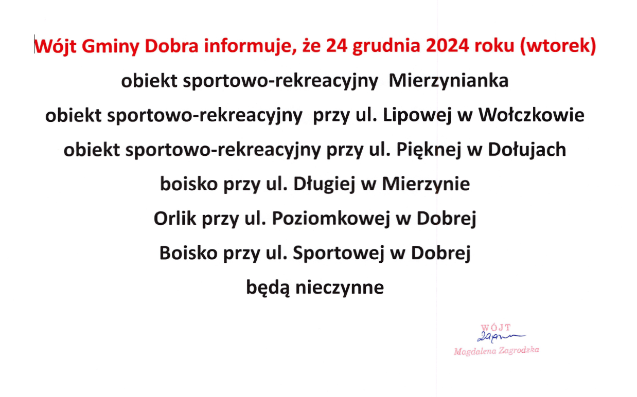 24 grudnia wszystkie obiekty sportowo-rekreacyjne na terenie gminy będą zamknięte