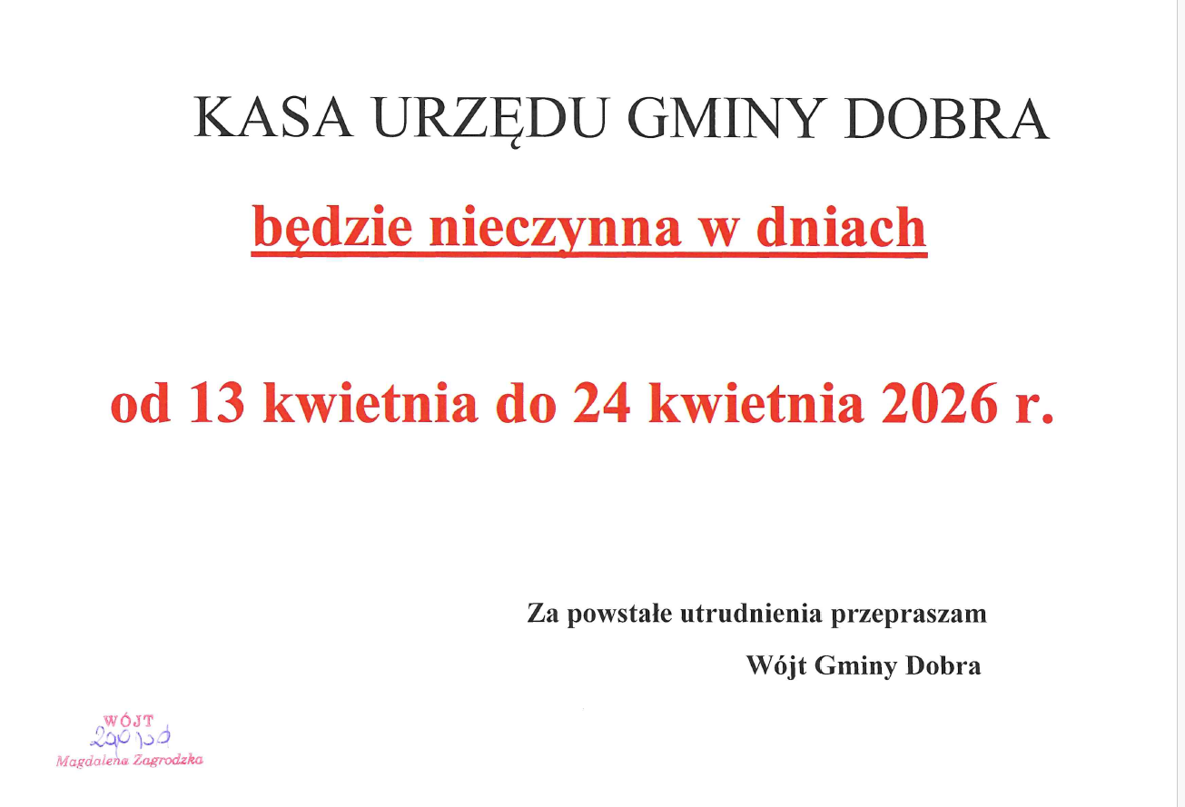 Zamknięcie kasy Urzędu Gminy w dniu 13 kwietnia