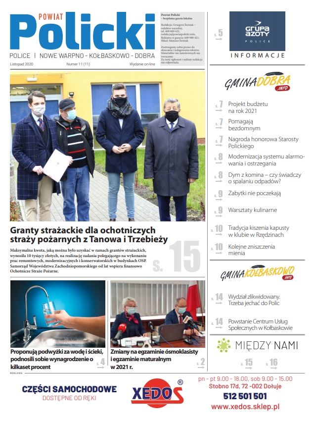 Pierwsza strona numeru 11/2020 gazety Powiat Policki