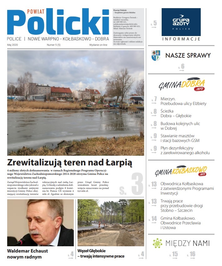 Pierwsza strona numeru 5/2020 gazety Powiat Policki
