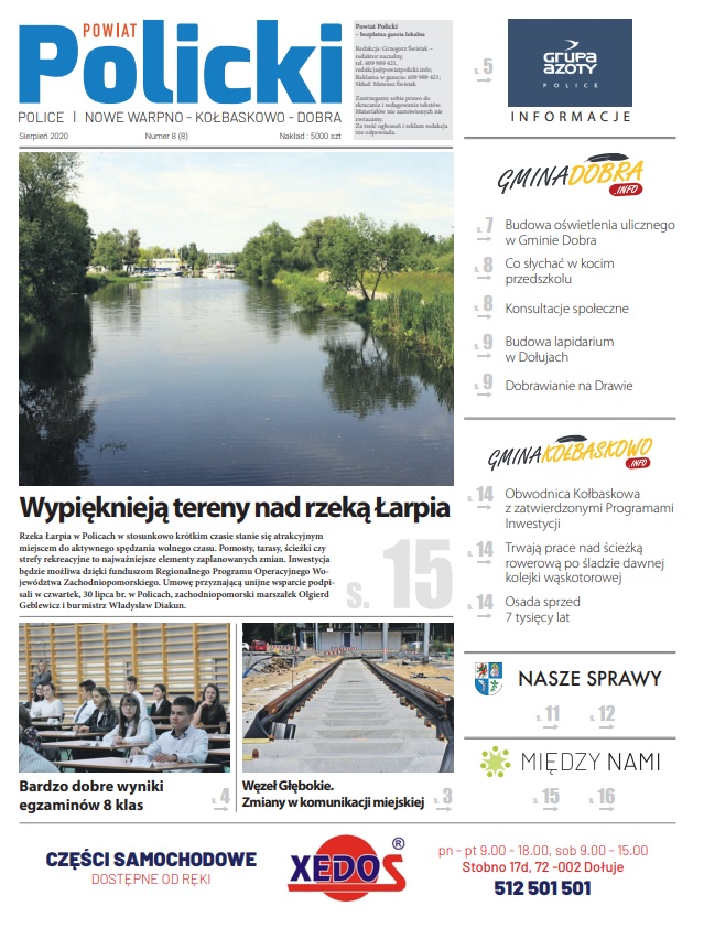 Pierwsza strona numeru 8/2020 gazety Powiat Policki