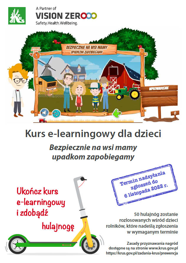 Kurs e-learningowy dla dzieci "Bezpiecznie na wsi mamy upadkom zapobiegamy"